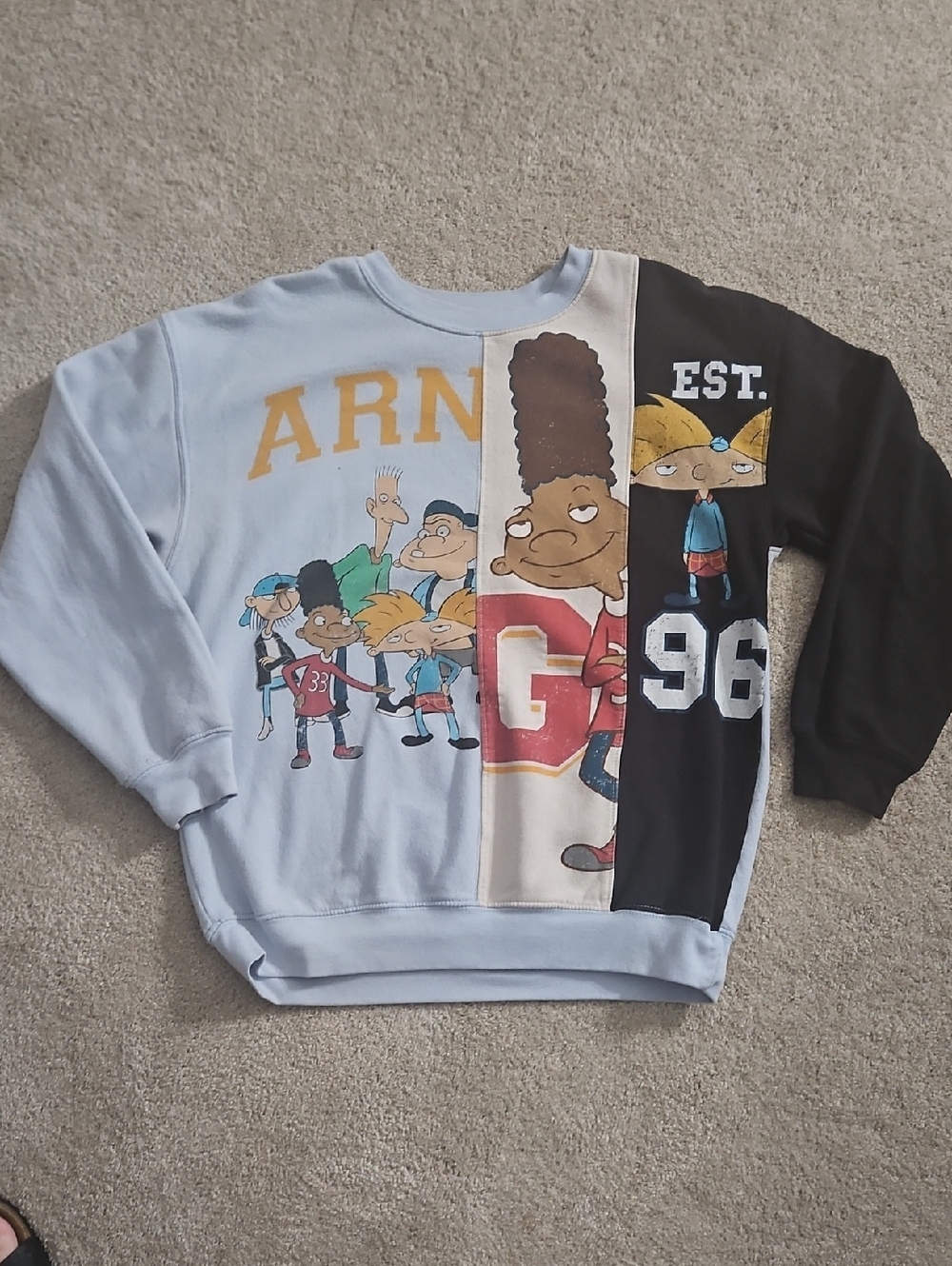 RETRO, Vintage Nickelodeon Patchwork Hey Arnold! Crewneck Sweatshirt